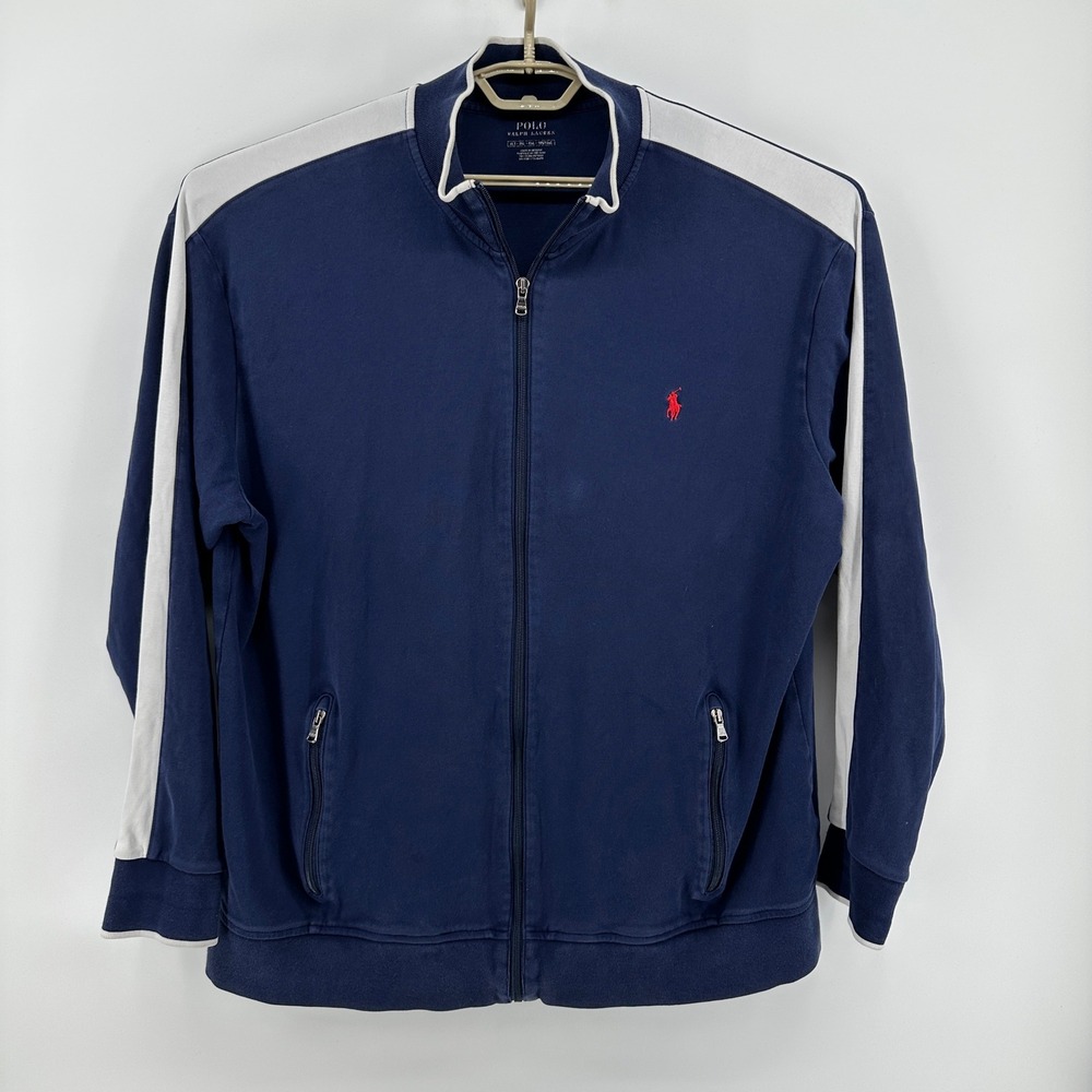 Polo Ralph Lauren Mens Navy White Track Jacket‎ Interlock Full Zip Pony XLT